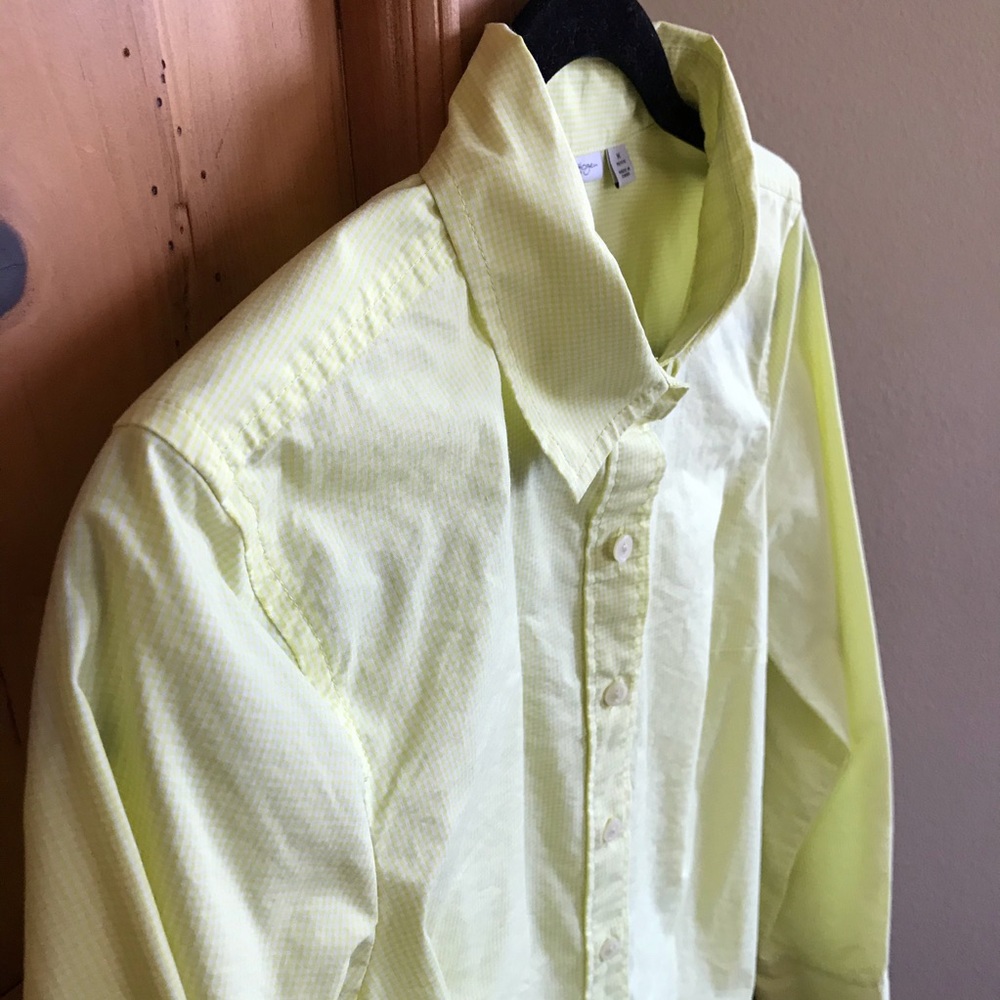 Halogen Gingham Yellow Lime Button Collar Long Sl… - image 8